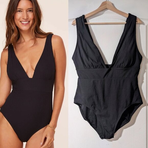 NWT Andie Swim | The Mykonos One Piece Ribbed Black (XL-Long Torso) - Picture 1 of 16